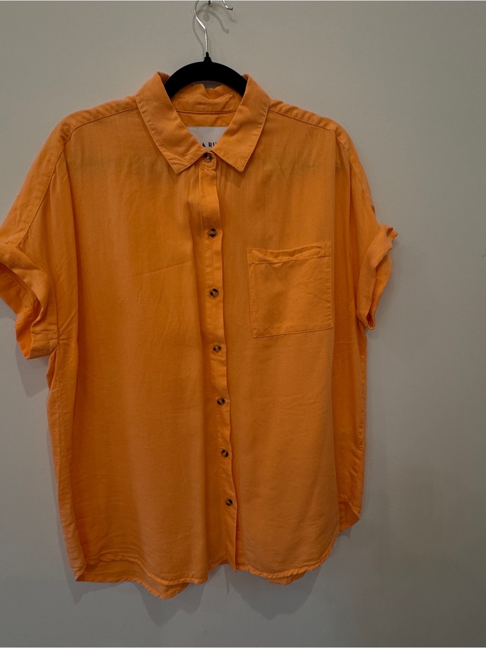 Relaxed Orange Short-Sleeve Button-Up Blouse